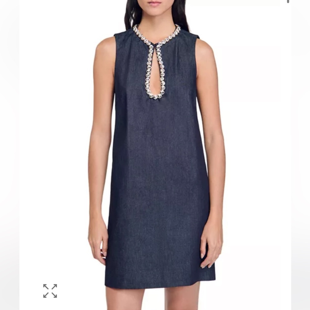 NWT SANDRO TWIGGY DRESS DIAMONDS DENIM BLUE BRUT 38 6 MISSING ONE GEMSTONE